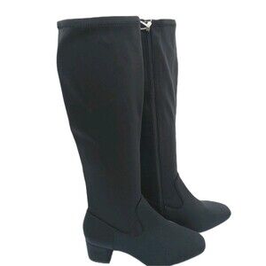 NEW- Size 6.5M Womens Alex Marie Zip Up Knee High Boots Chunk Heel Fabric Black